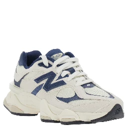 9060 Blue Low Top Sneakers with Logo Patch on the Side and Perforated Design in Leather and Fabric Unisex