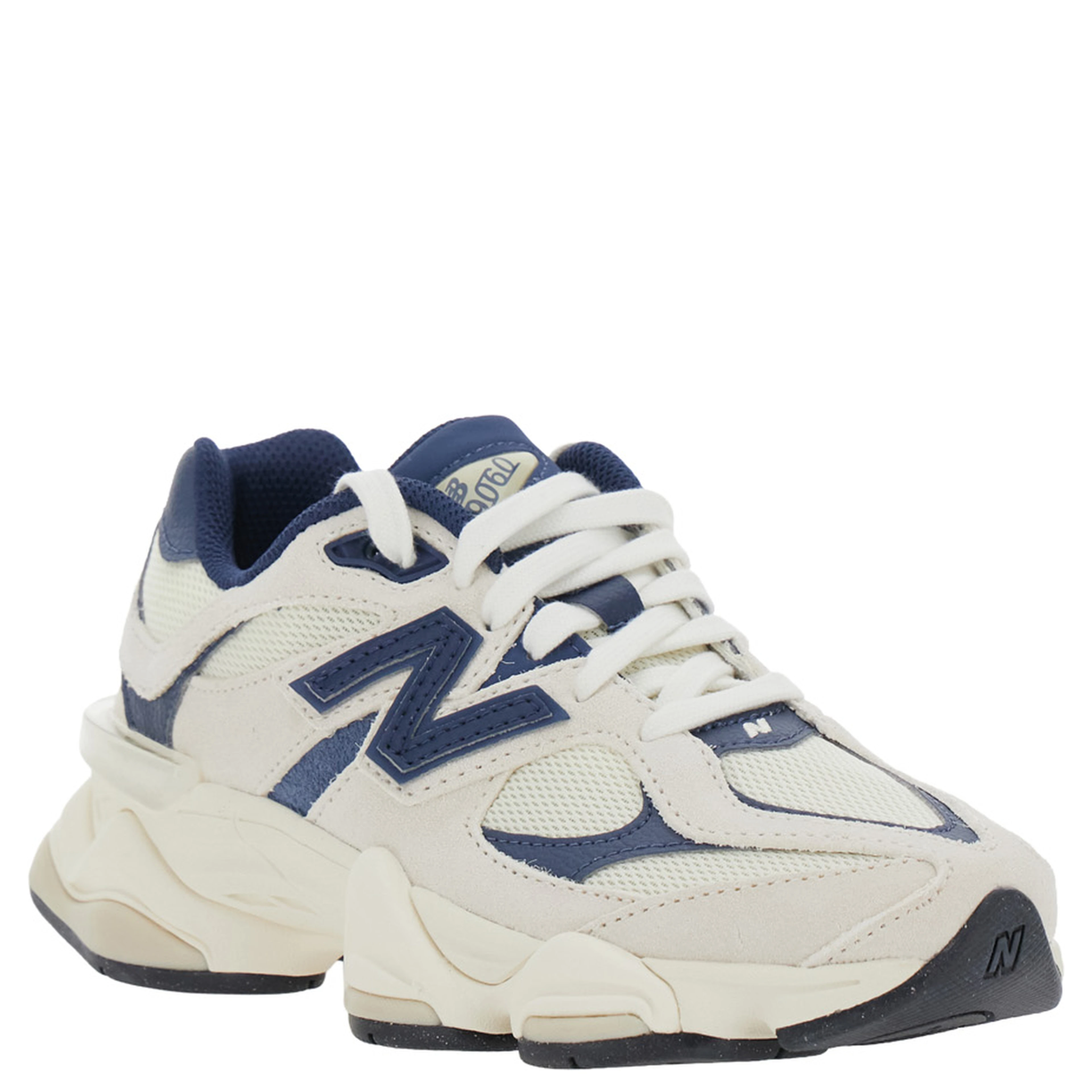 9060 Blue Low Top Sneakers with Logo Patch on the Side and Perforated Design in Leather and Fabric Unisex