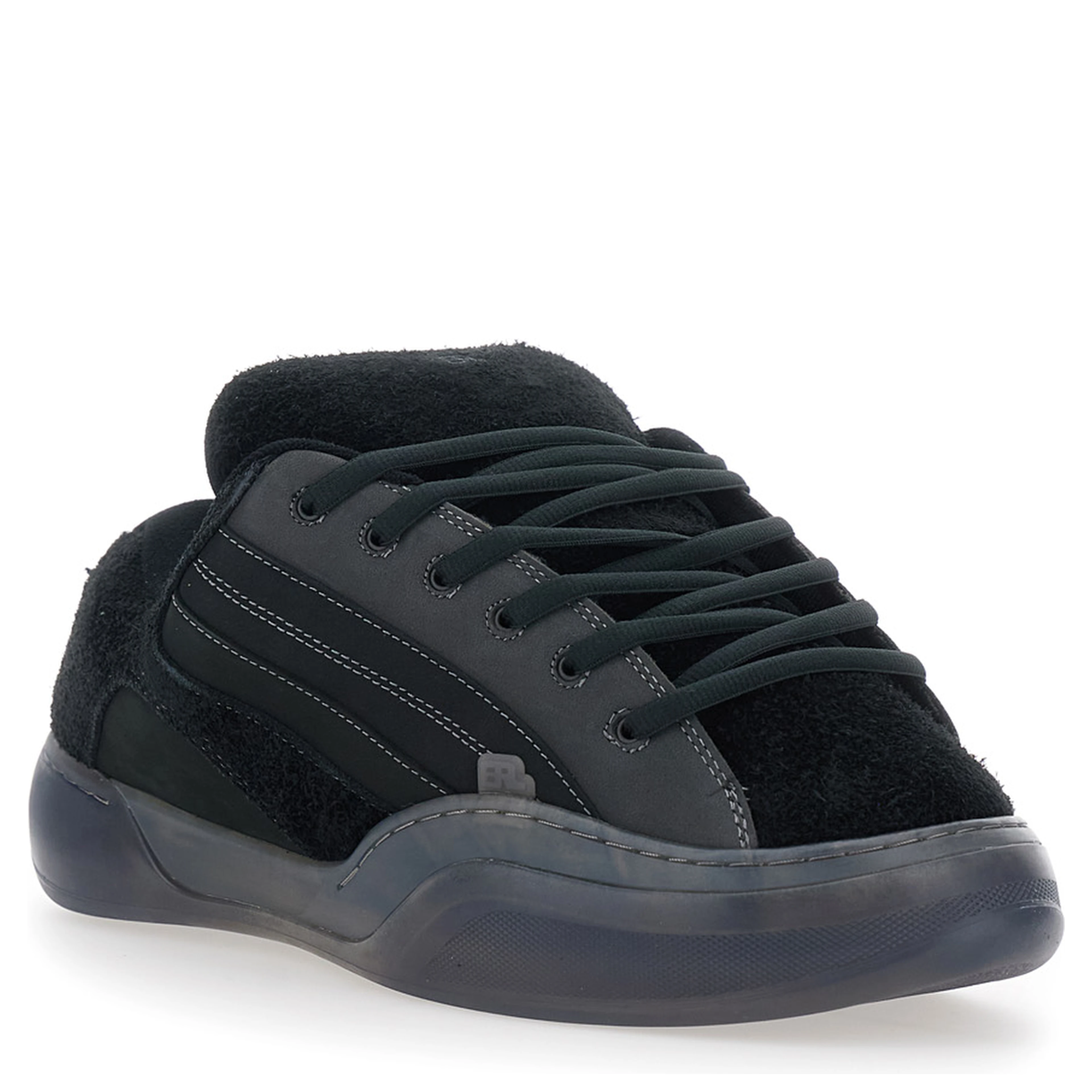 Quad Vamp Black Sneakers with Logo lettering in suede for men