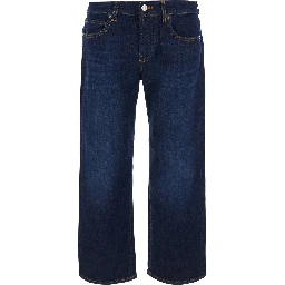 Blue Jeans with Wide Leg and Logo Patch on the Back in Denim for Women
