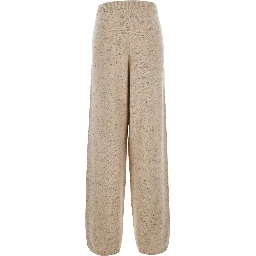 Beige Pants with Wide Leg and Elasticated Waist in Wool Blend for Women