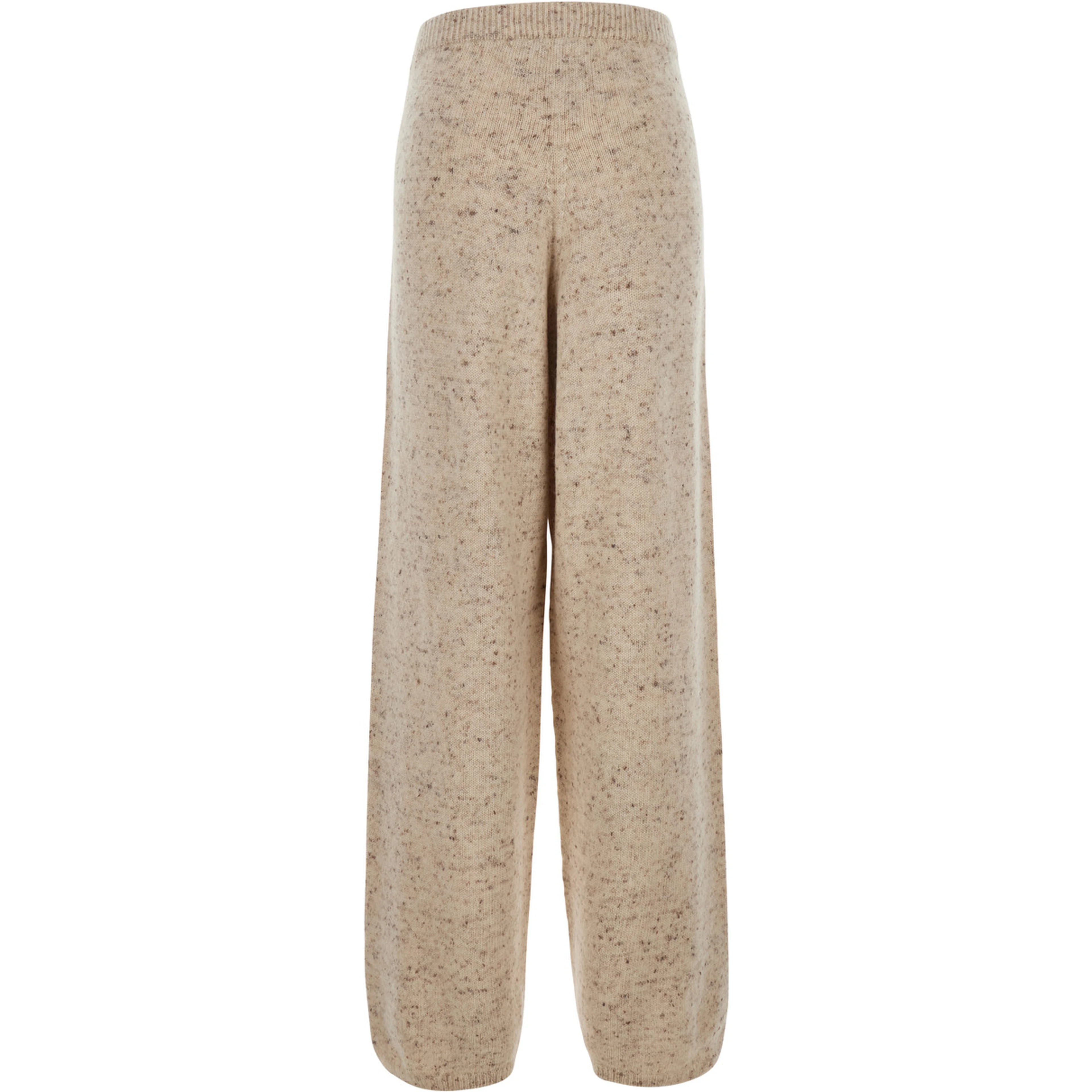 Beige Pants with Wide Leg and Elasticated Waist in Wool Blend for Women