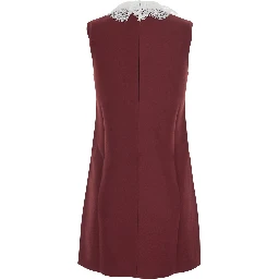 bordeaux Dress mini with lace collar and long sleeves in crepe for women