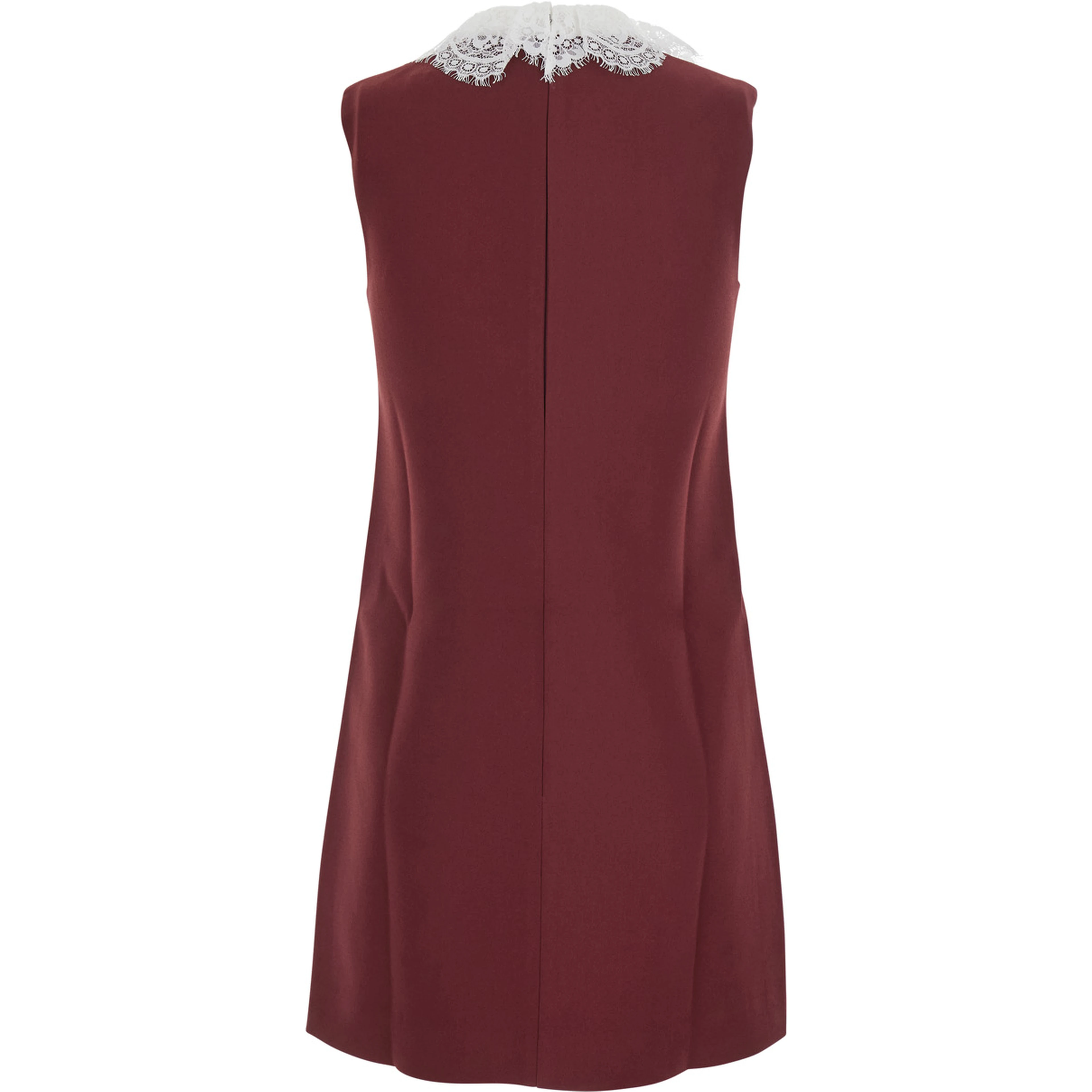 bordeaux Dress mini with lace collar and long sleeves in crepe for women