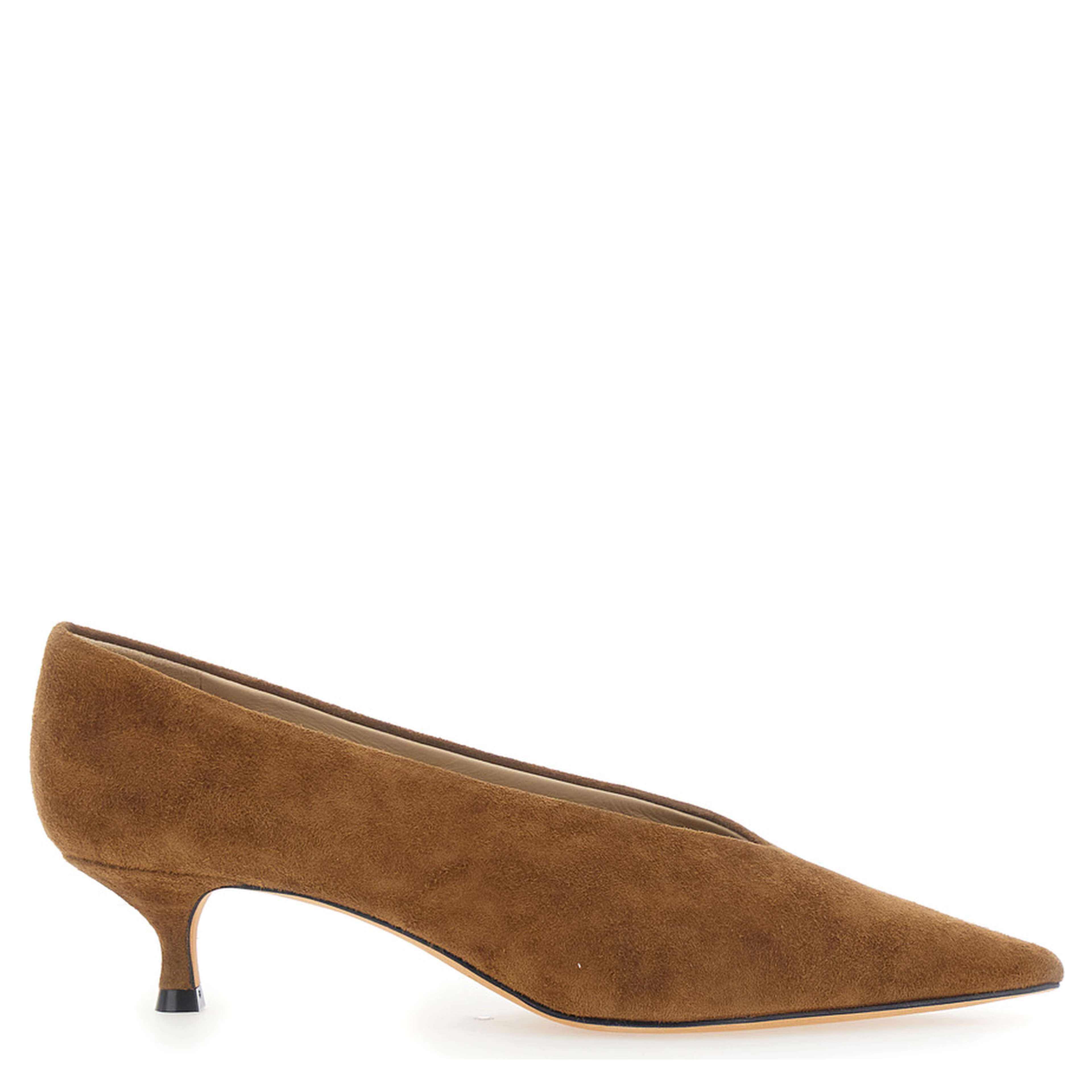 beige pumps with pointed toe in suede for women