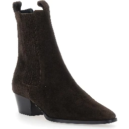 AgataBrown Ankle Boots with elasticized details on the side in suede for women