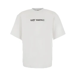 White Round neck T-shirt with Logo lettering on the front in cotton for men