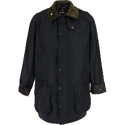Beaufort Waxed Jacket with shirt collar and pockets, in cotton and polyurethane, blue, man