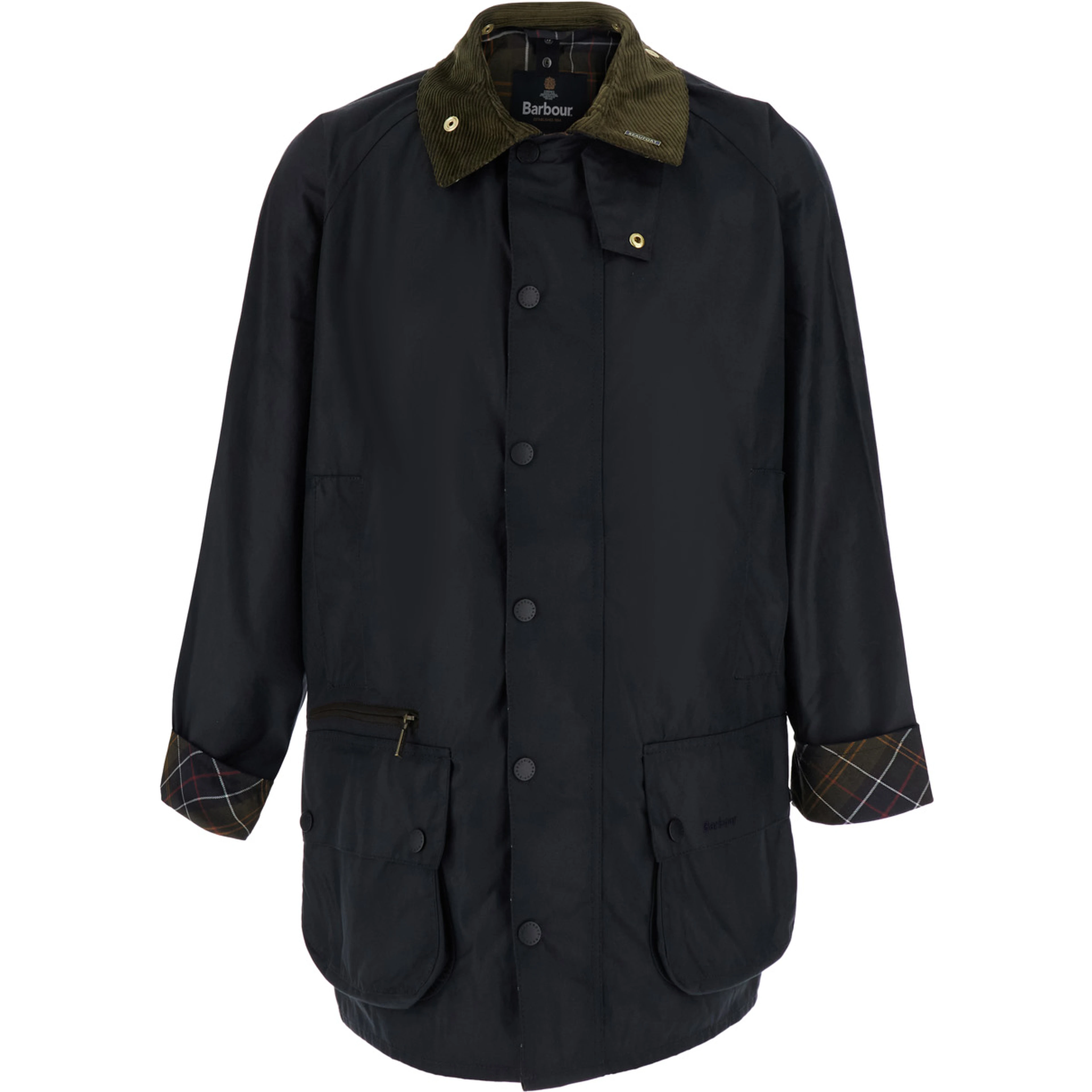 Beaufort Waxed Jacket with shirt collar and pockets, in cotton and polyurethane, blue, man