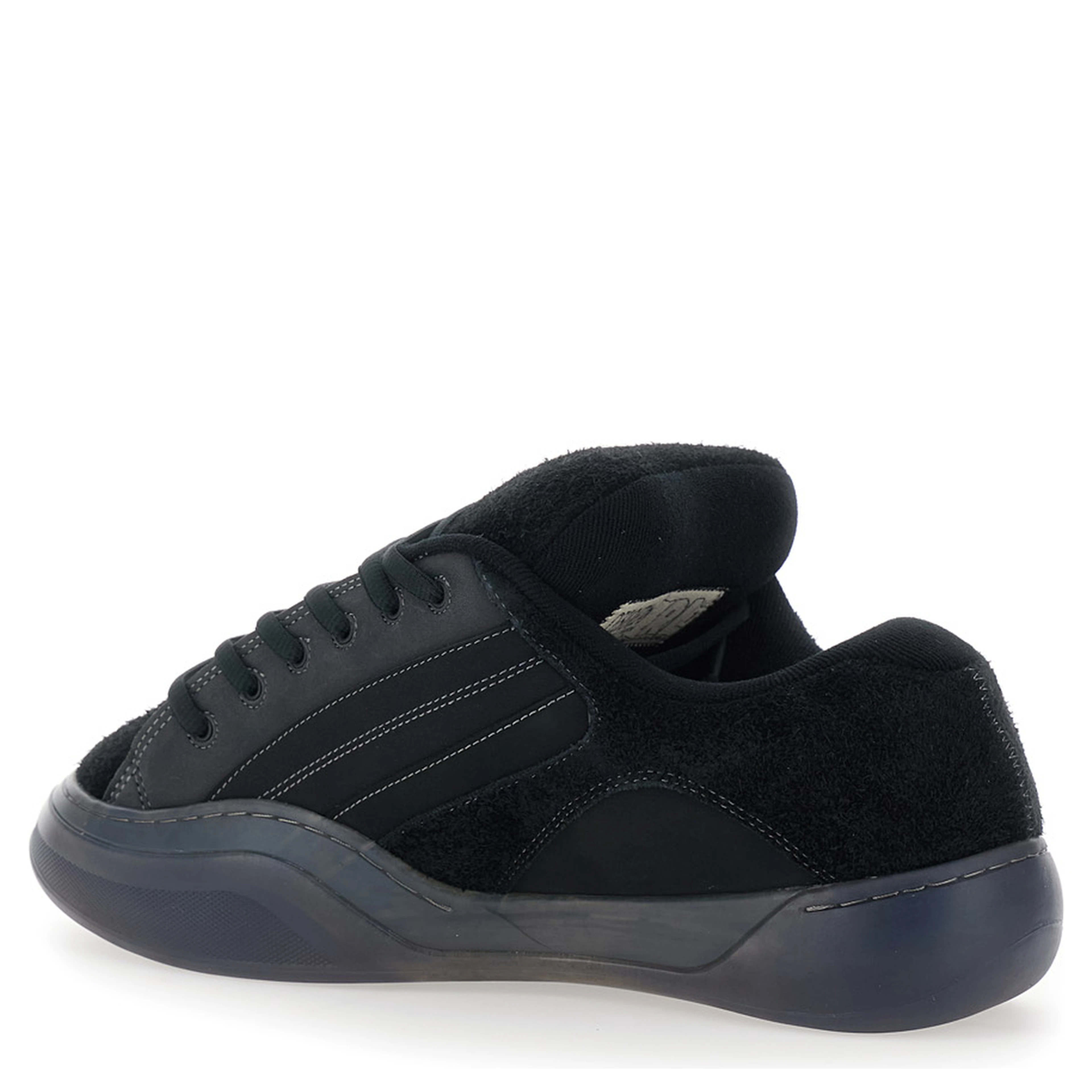 Quad Vamp Black Sneakers with Logo lettering in suede for men