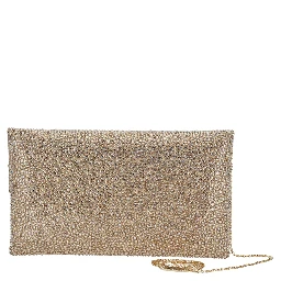 Clutch entirely covered in rhinestones with customized metal shoulder strap, metallic, woman
