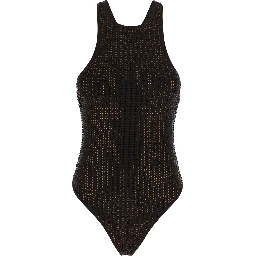 Brown Swimsuit with racerback and all-over sequins in Tech Fabric for women