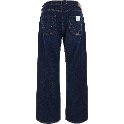 Blue Jeans with Wide Leg and Logo Patch on the Back in Denim for Women