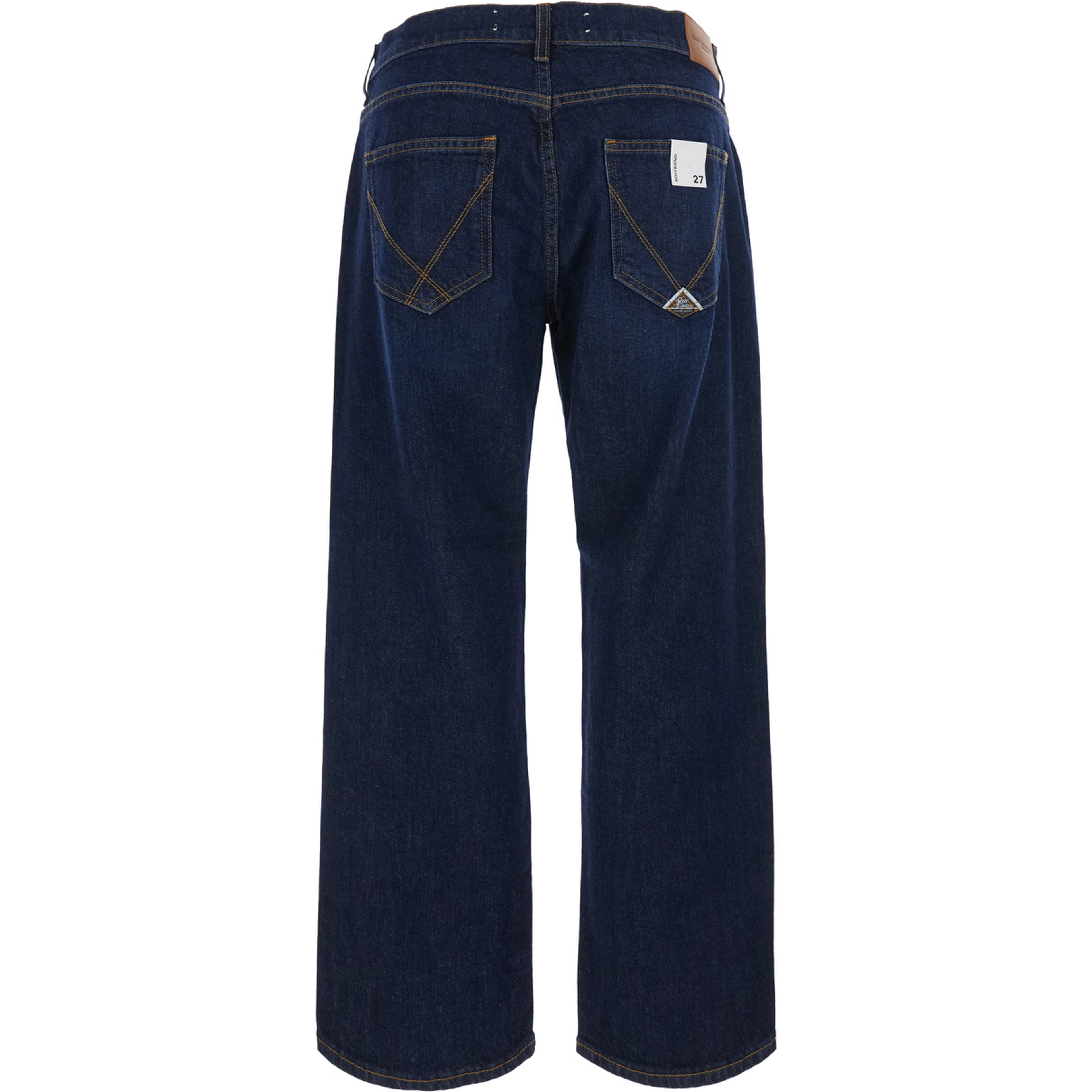 Blue Jeans with Wide Leg and Logo Patch on the Back in Denim for Women