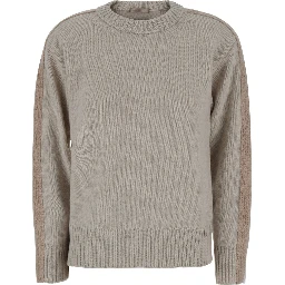Grey Crewneck Sweater with Logo Patch on the Front in Wool for Women