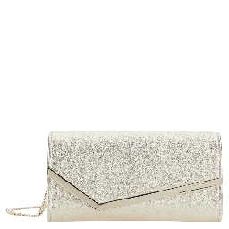Emmie metallic Colored pouch with chain shoulder strap in leather blend for women