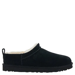 Black Mule with logo on the side and faux fur lining in suede for men