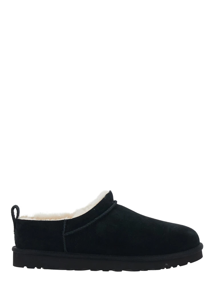 Black Mule with logo on the side and faux fur lining in suede for men