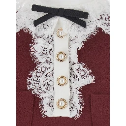 bordeaux Dress mini with lace collar and long sleeves in crepe for women