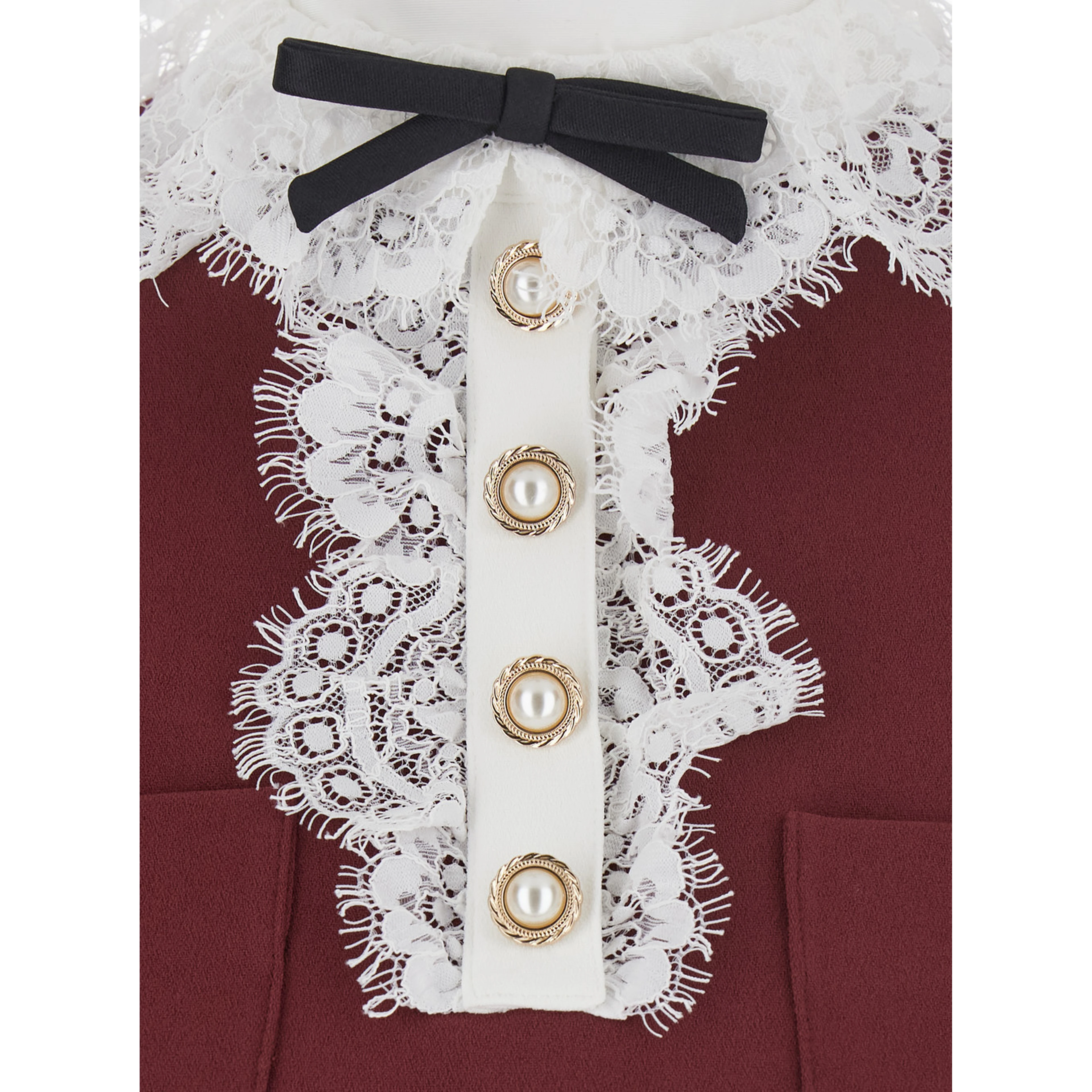 bordeaux Dress mini with lace collar and long sleeves in crepe for women