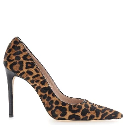 Stuart Power Brown Pumps with Leopard Motif and High Heel in Leather for Women