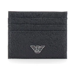 black Cardholder with metallic logo on the front in tech fabric for men