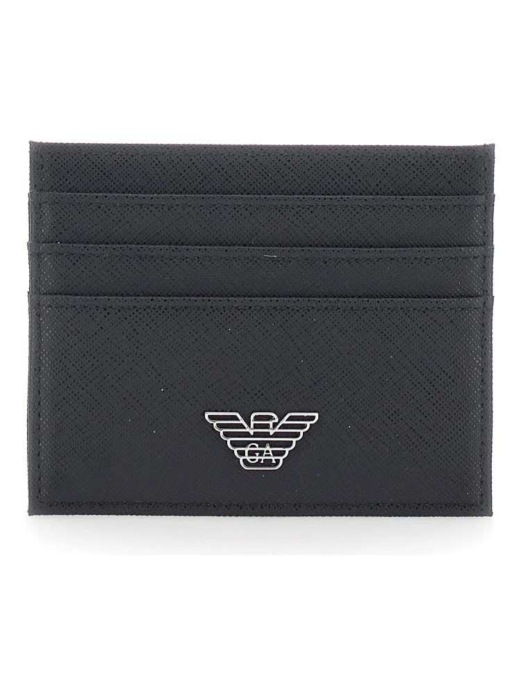 black Cardholder with metallic logo on the front in tech fabric for men