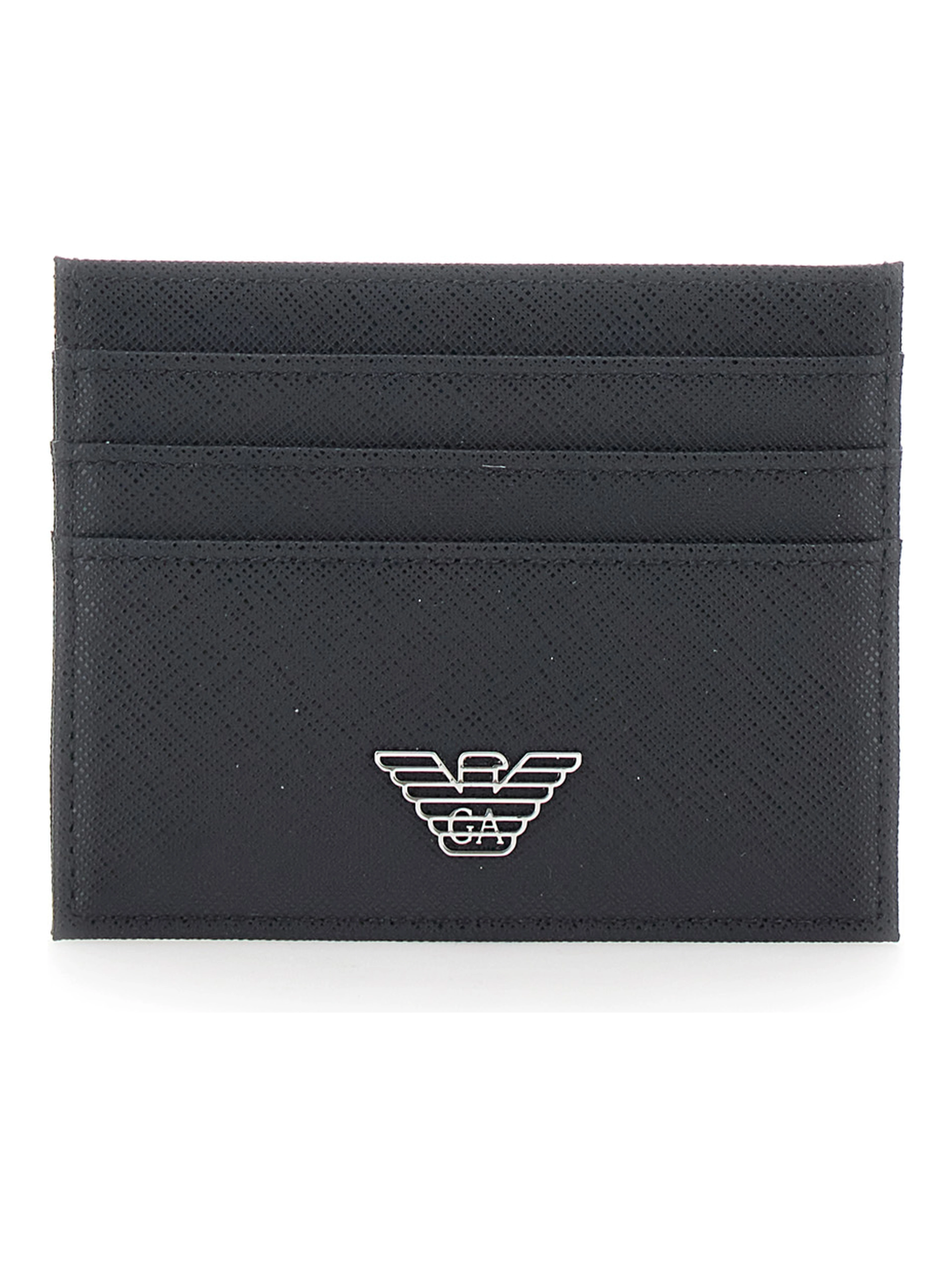 black Cardholder with metallic logo on the front in tech fabric for men