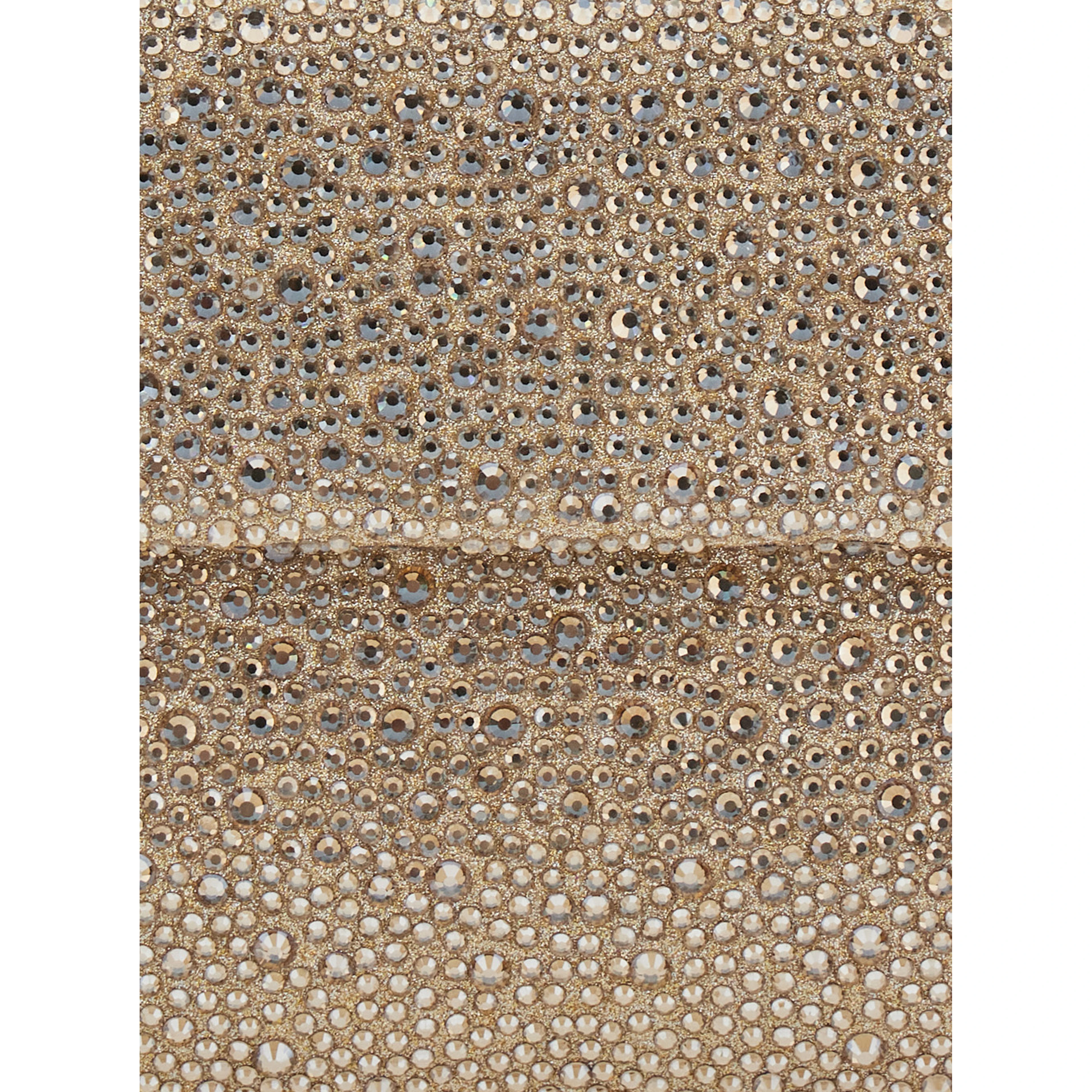 Clutch entirely covered in rhinestones with customized metal shoulder strap, metallic, woman