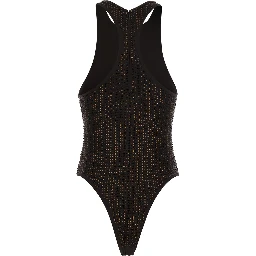 Brown Swimsuit with racerback and all-over sequins in Tech Fabric for women