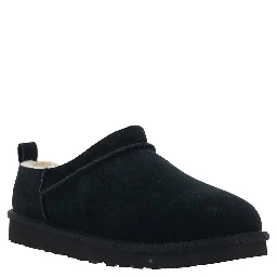 Black Mule with logo on the side and faux fur lining in suede for men
