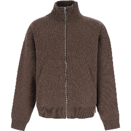 Core Zip-Up Sweater with high collar and long sleeves in Brown Men