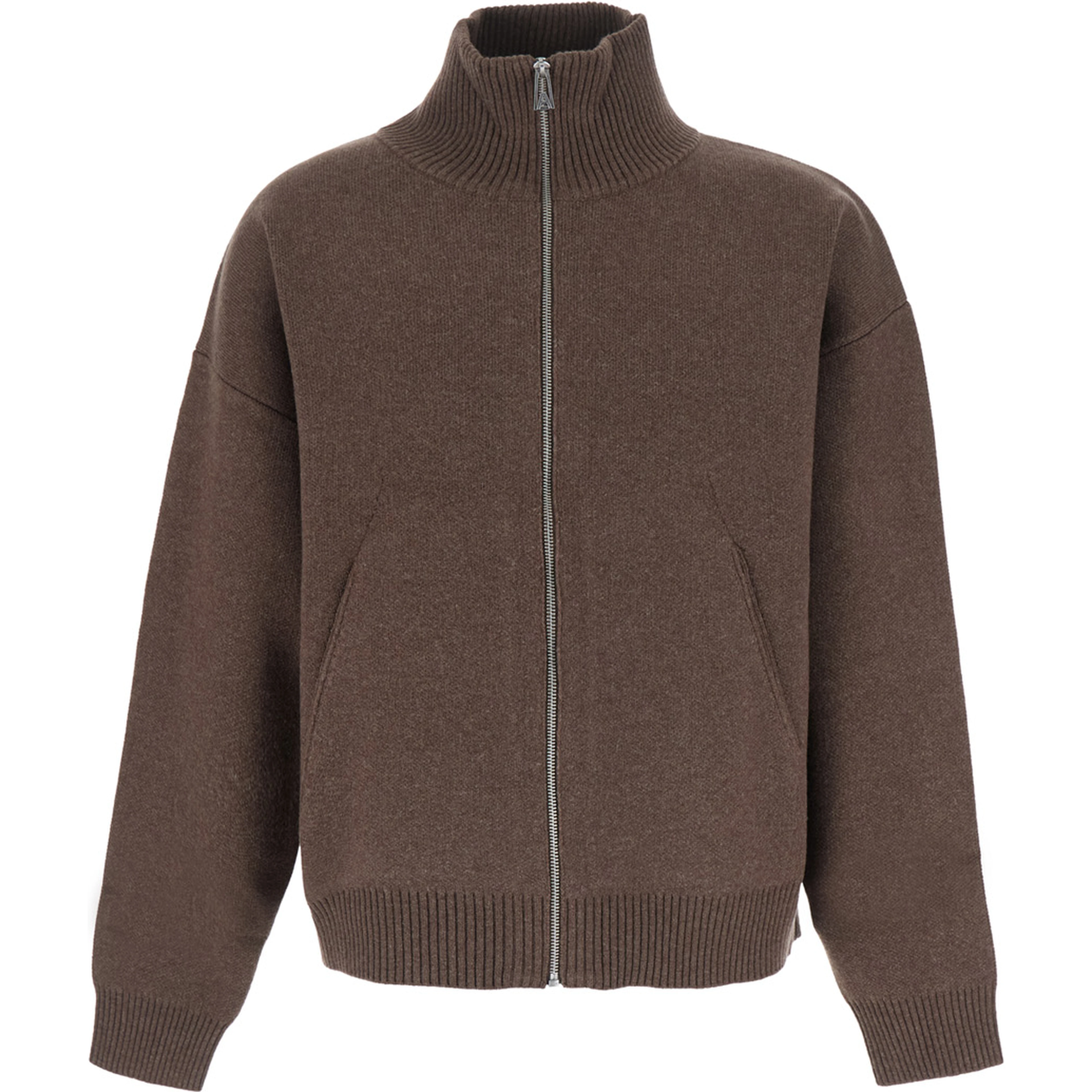 Core Zip-Up Sweater with high collar and long sleeves in Brown Men