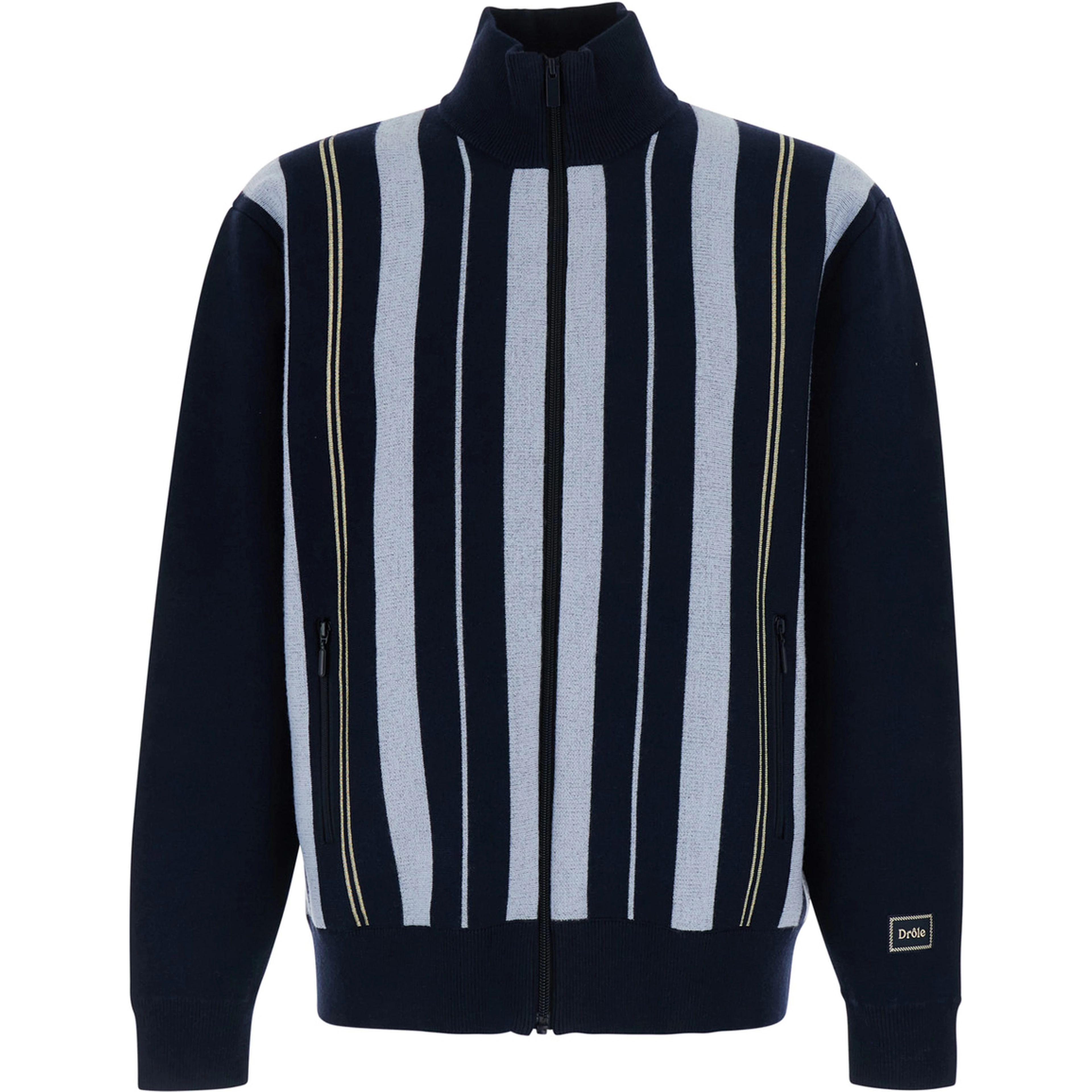 Blue Cardigan with all-over stripe motif in wool for men