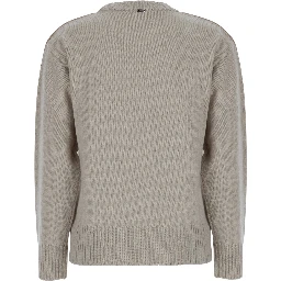 Grey Crewneck Sweater with Logo Patch on the Front in Wool for Women