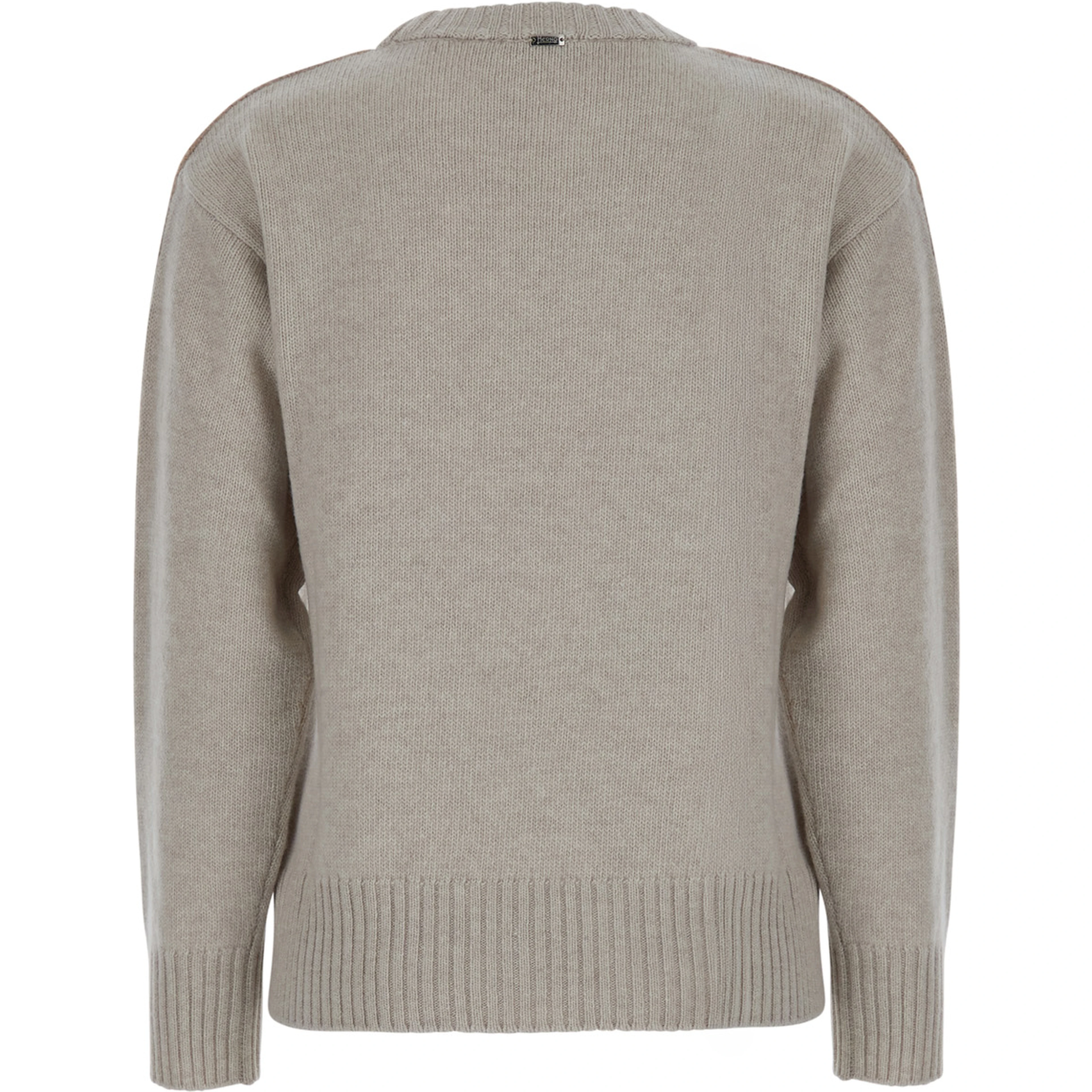 Grey Crewneck Sweater with Logo Patch on the Front in Wool for Women