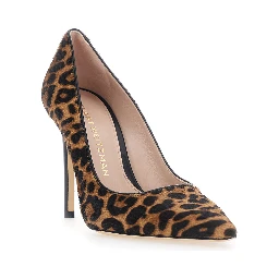 Stuart Power Brown Pumps with Leopard Motif and High Heel in Leather for Women
