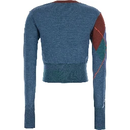 blue crop cardigan with Argyle motif and embroidered logo on the front in wool Women