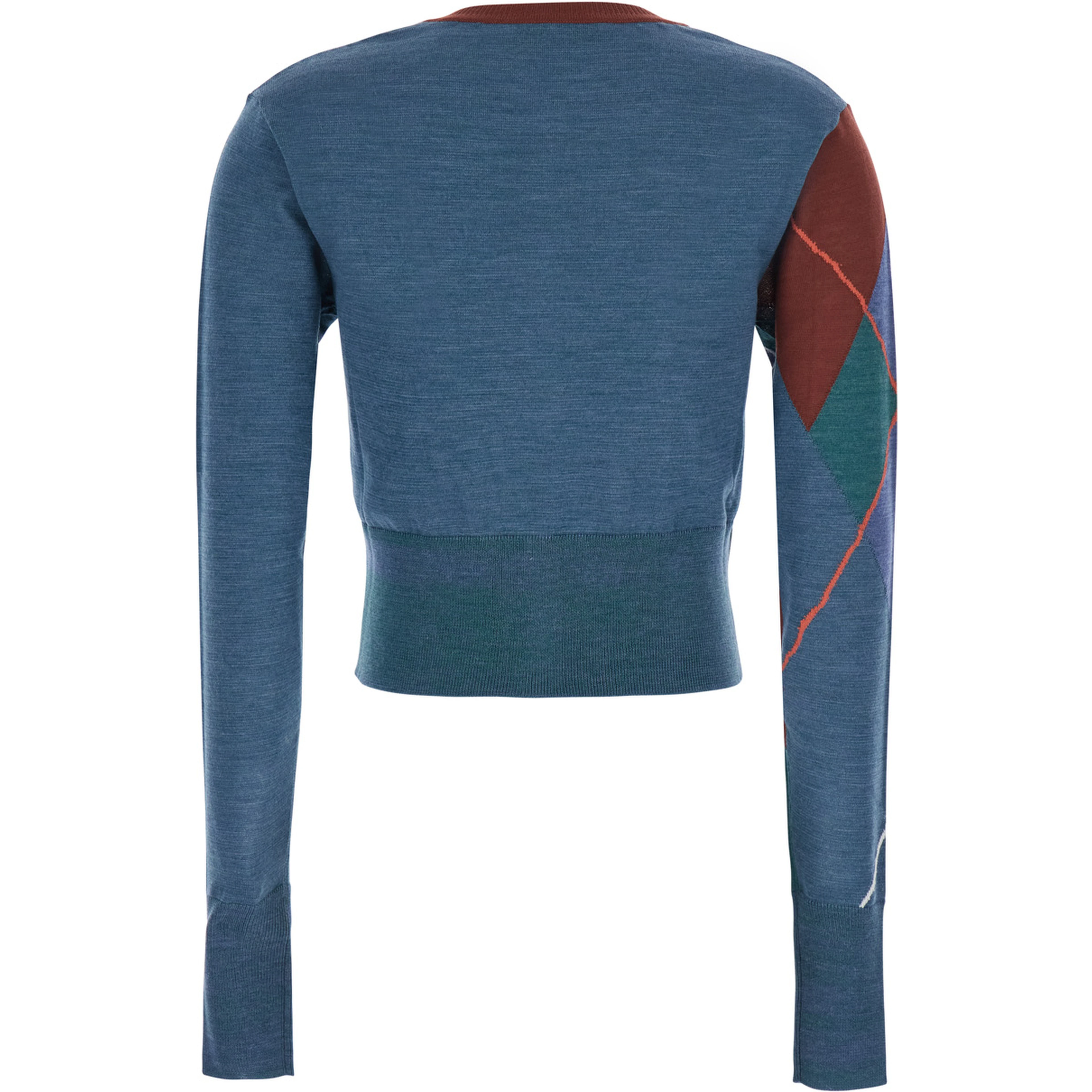 blue crop cardigan with Argyle motif and embroidered logo on the front in wool Women