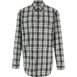 black and white Shirt with all-over stripe Motif in cotton flannel for men