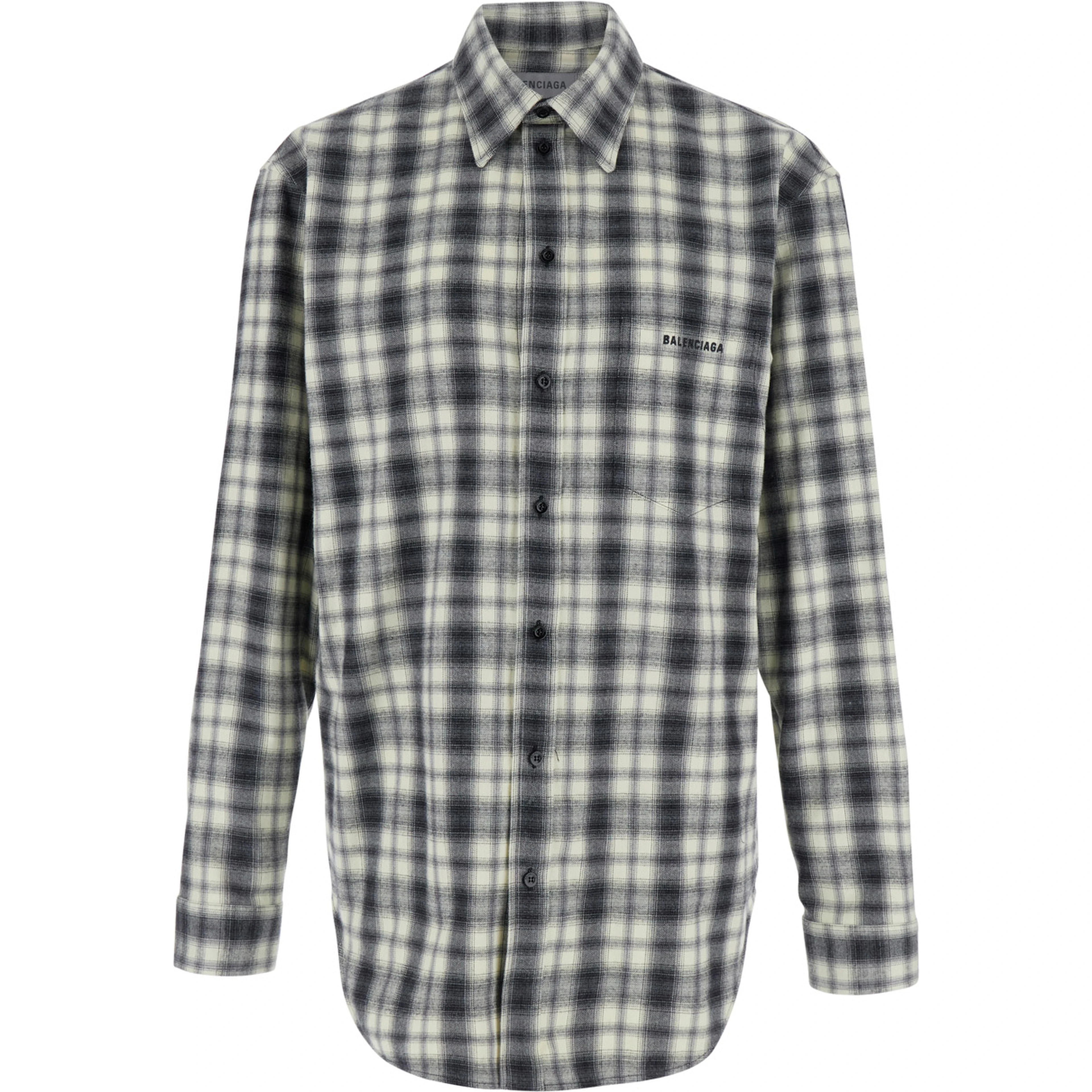 black and white Shirt with all-over stripe Motif in cotton flannel for men