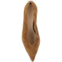 beige pumps with pointed toe in suede for women