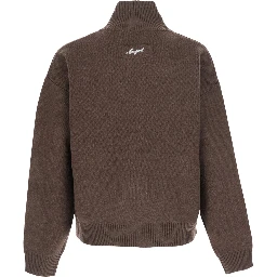 Core Zip-Up Sweater with high collar and long sleeves in Brown Men