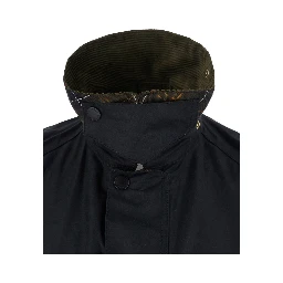 Beaufort Waxed Jacket with shirt collar and pockets, in cotton and polyurethane, blue, man
