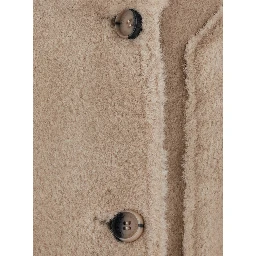 Beige Shearling Coat with Notched Collar and Reversible Design in  Eco-Fur for Women