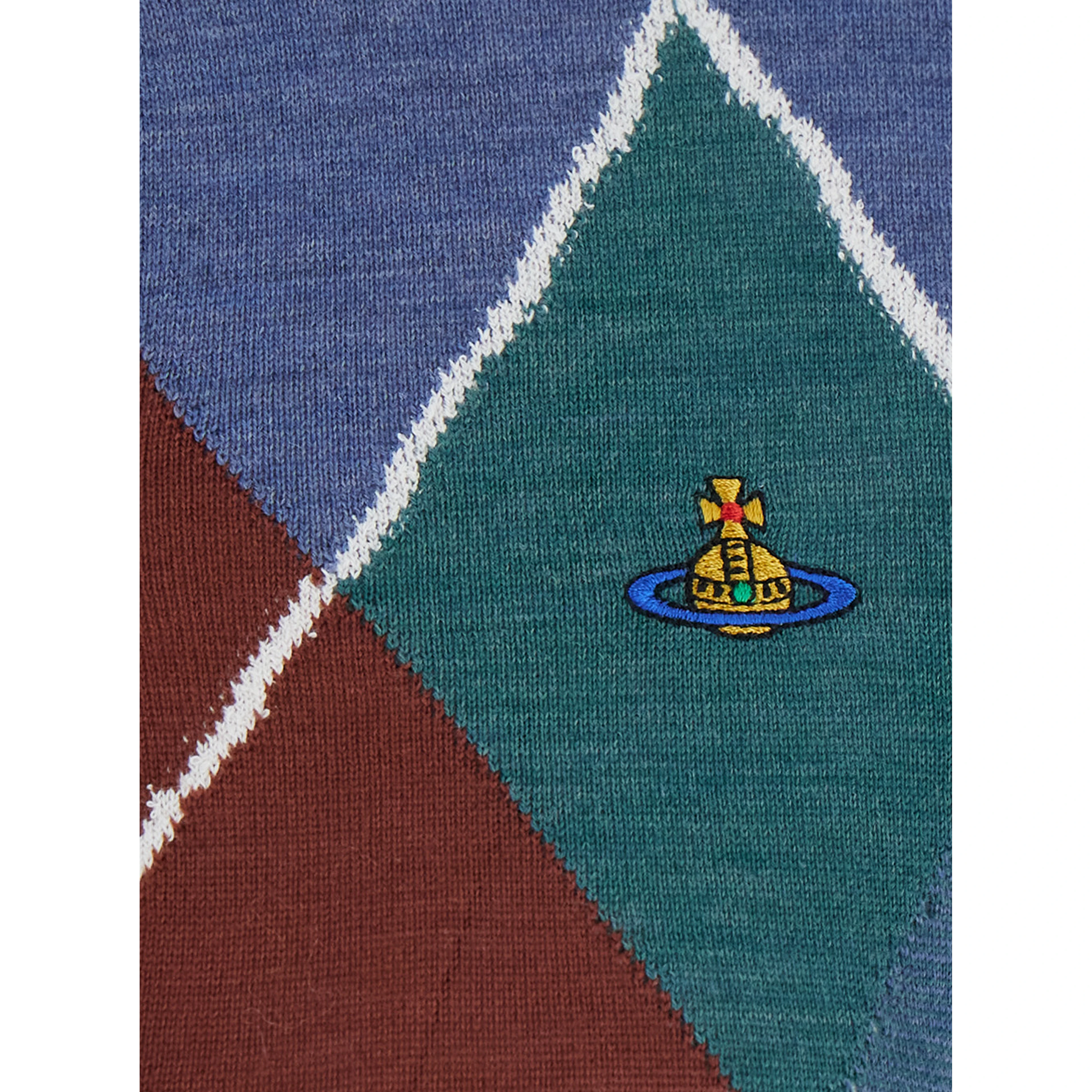 blue crop cardigan with Argyle motif and embroidered logo on the front in wool Women