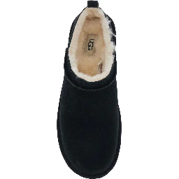 Black Mule with logo on the side and faux fur lining in suede for men