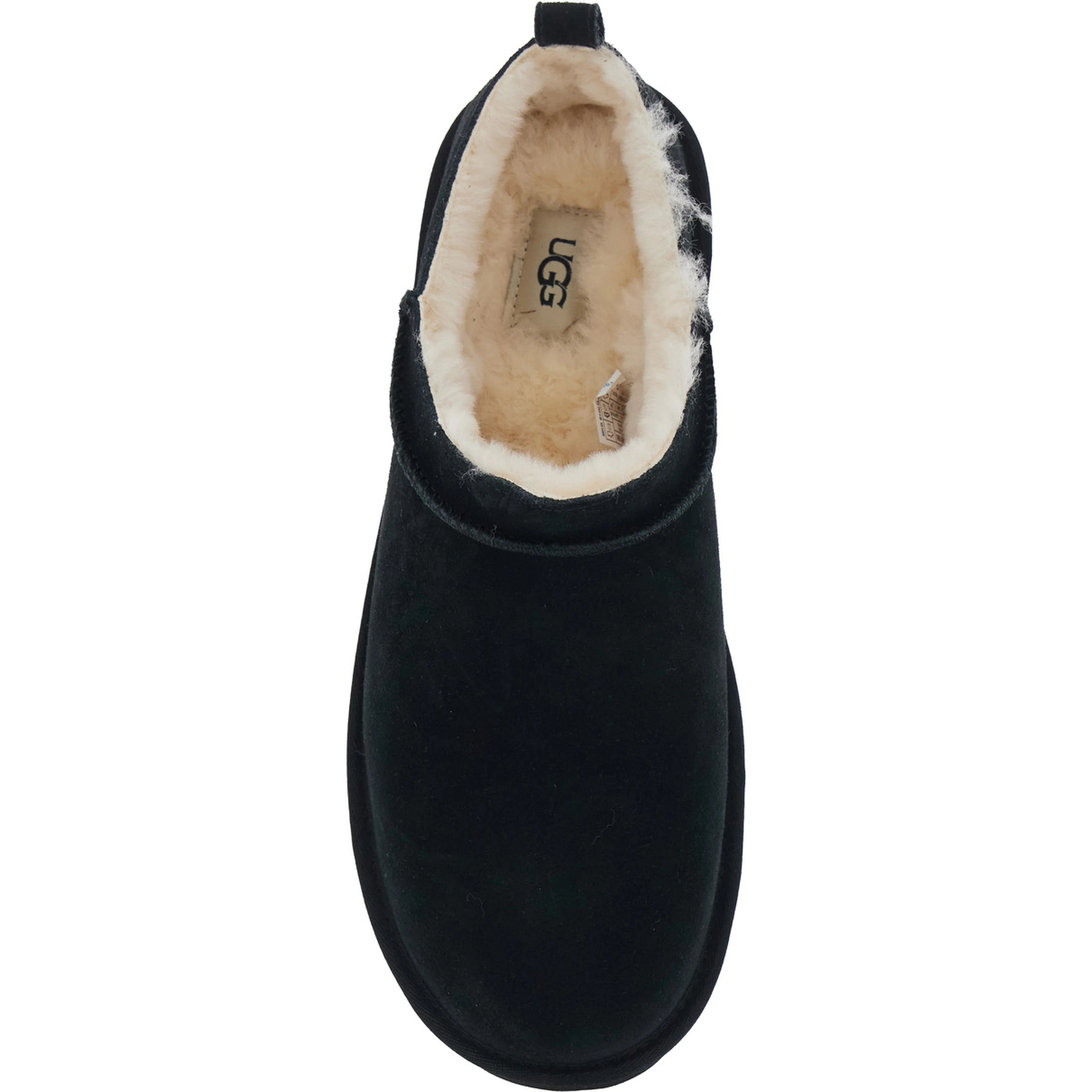 Black Mule with logo on the side and faux fur lining in suede for men
