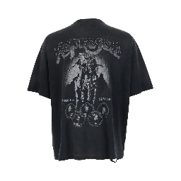 Black Crew Neck T-Shirt with Maxi Print on Front and Back in Cotton for Men