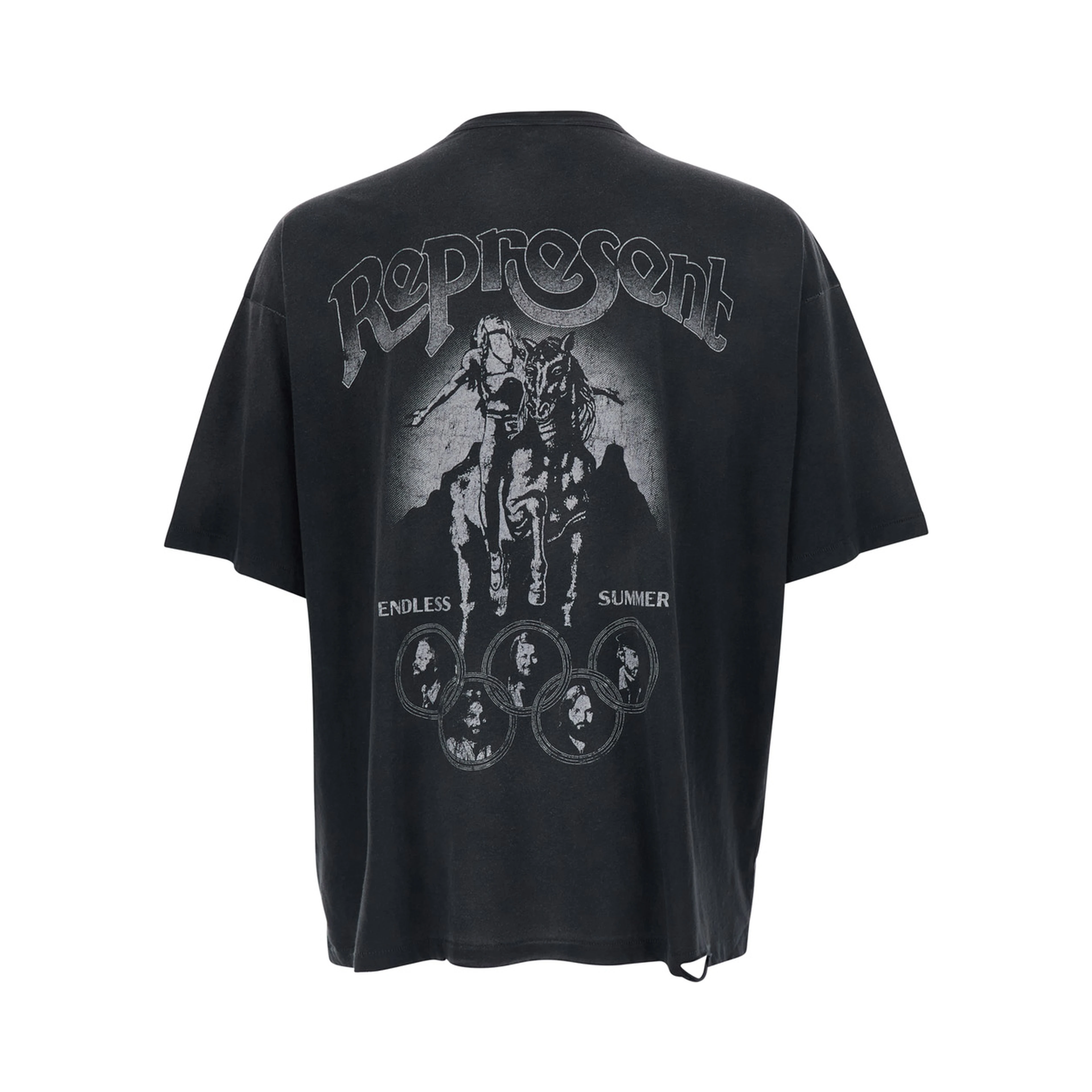Black Crew Neck T-Shirt with Maxi Print on Front and Back in Cotton for Men